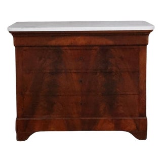 19th Century Louis Philippe Walnut Chest With White Marble Top For Sale