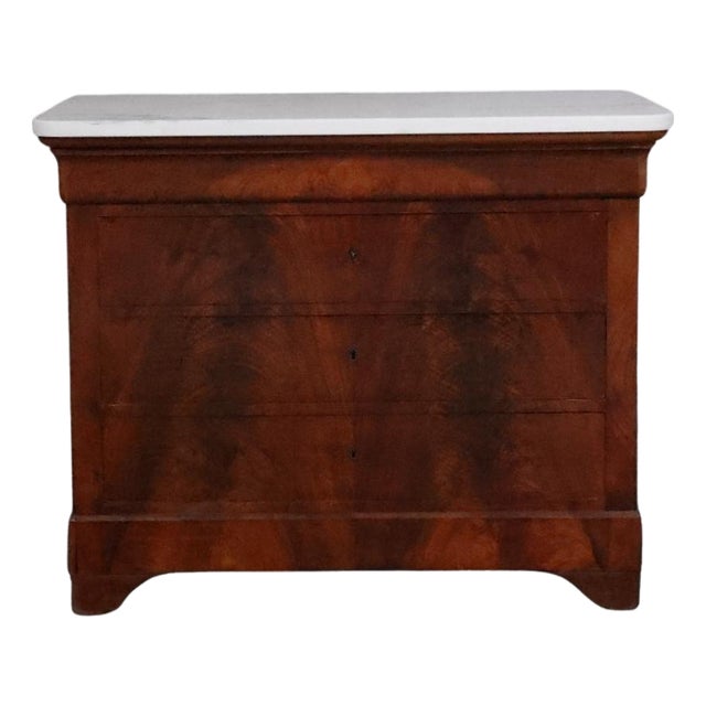19th Century Louis Philippe Walnut Chest With White Marble Top For Sale