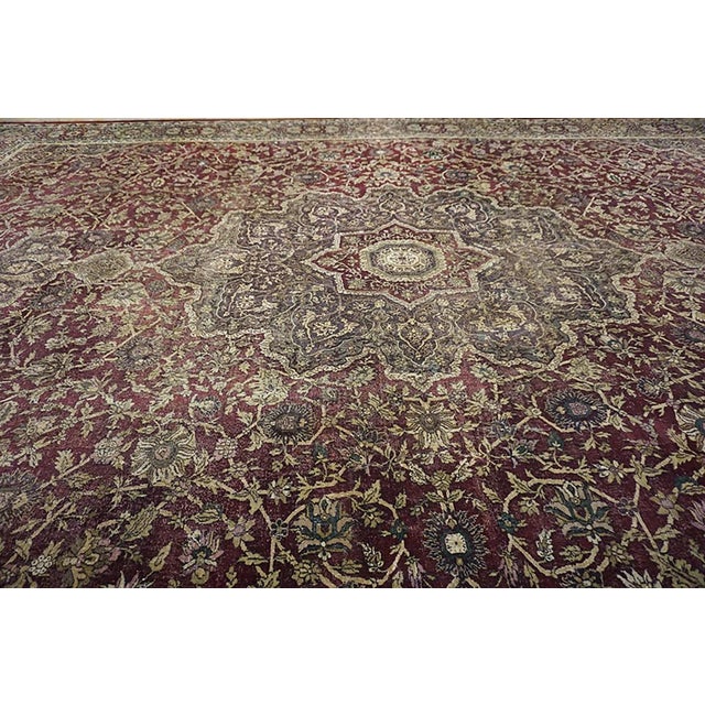 Wine Brilliantly Wine Red Color With Great Medallion and Florid Design Antique Indian Agra Rug For Sale - Image 8 of 8