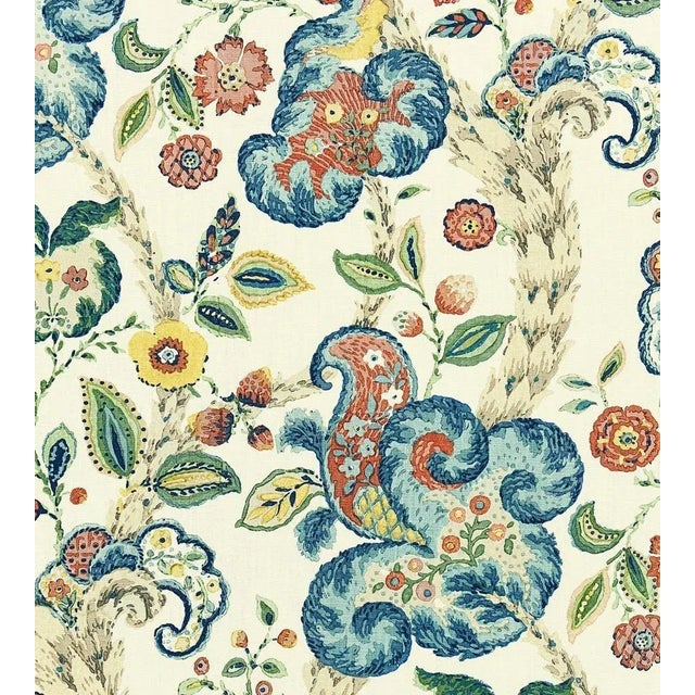 The House of Scalamandré Cumbria Hand Block Print Fabric, Multi on Cream For Sale