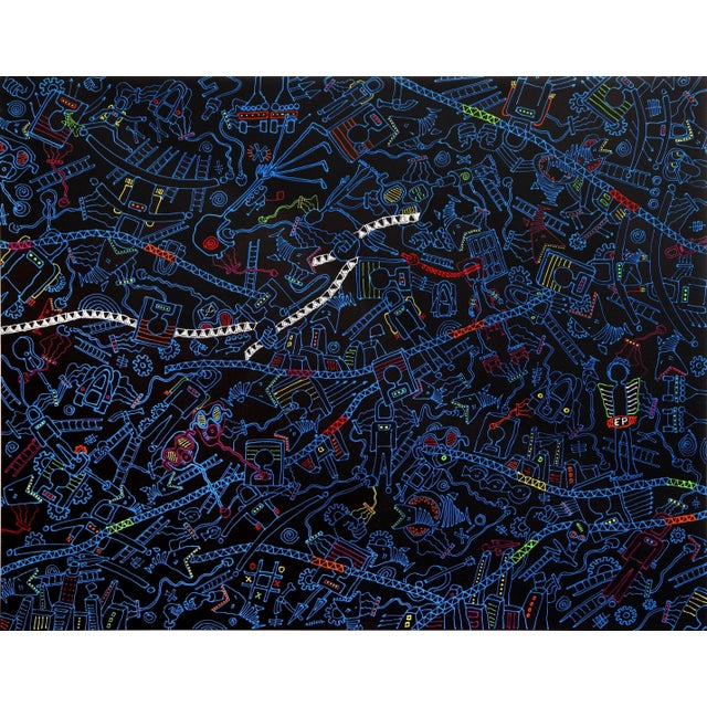 Original Black and Colorful Artwork by R Hunt, ''Space Junk 15'' For Sale