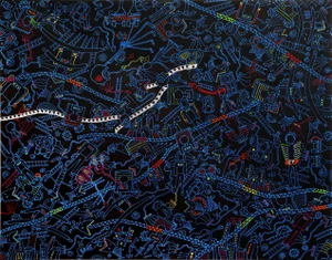 Original Black and Colorful Artwork by R Hunt, ''Space Junk 15''