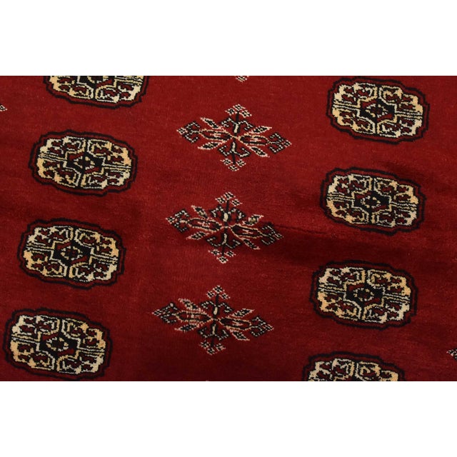 Textile Bokhara Rug 4’8” X 6’1” Red Wool Tribal Hand-Knotted Oriental Carpet For Sale - Image 7 of 12