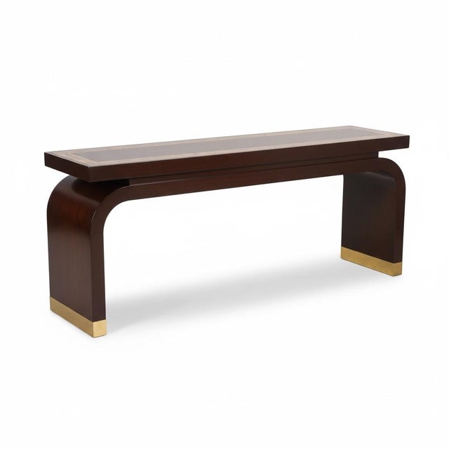 1980s Asian Modern Ming Style Lacquer and Brass Console Table by Baker Furniture For Sale - Image 5 of 8