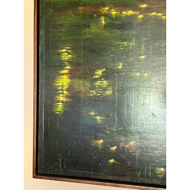 1990's "Lily Pond" Oil on Board in Walnut Artist Frame For Sale - Image 10 of 13