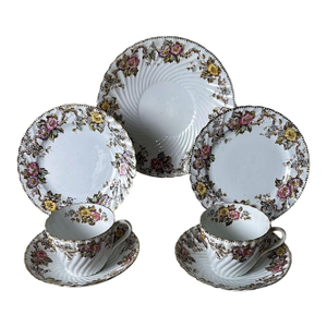 Mid 19th Century Staffordshire Pair of Coffee/Tea Cups With Saucers and Dessert Tray