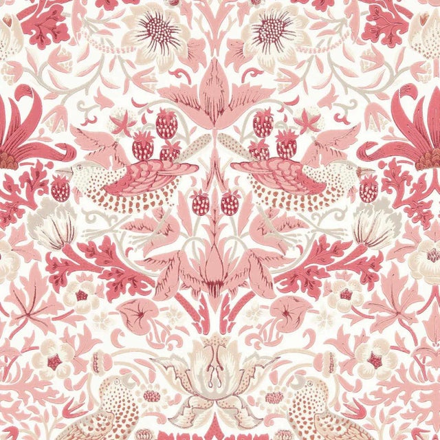Morris & Co Simply Strawberry Thief Wallpaper in Madder For Sale