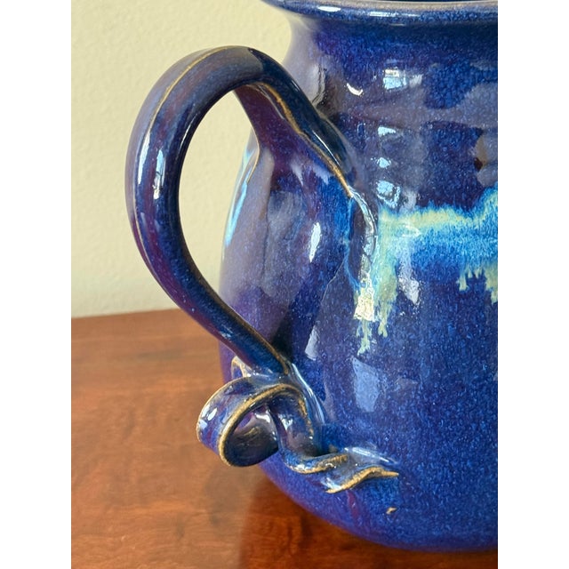 American Late 20th Century Blue Studio Pottery Pitcher, Signed For Sale - Image 3 of 9