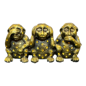 Milton & Lorie Three Wise Monkeys Trinket Box Bejeweled Rhinestone Gold Tone VTG
