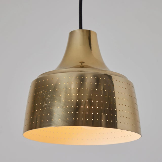 Metal 1950s Carl Thore Perforated Brassed Metal Pendant For Sale - Image 7 of 9