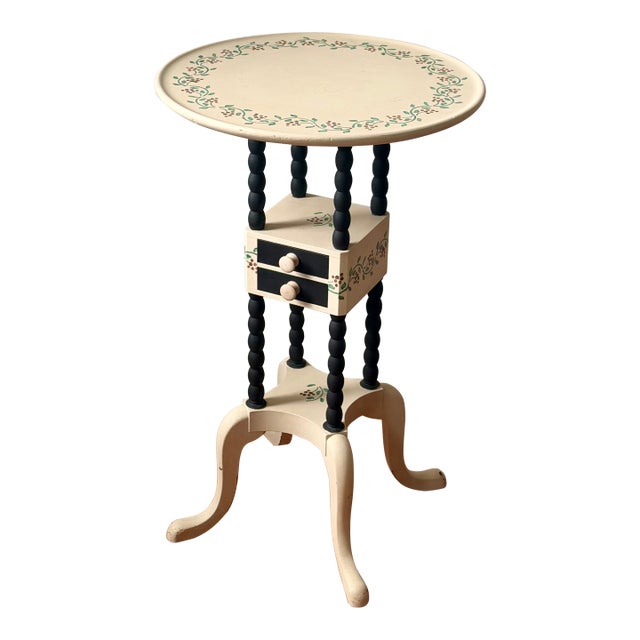 Vintage Imperial Furniture Painted Mahogany Side Table | Hand Painted Berry Vine Accent Table For Sale