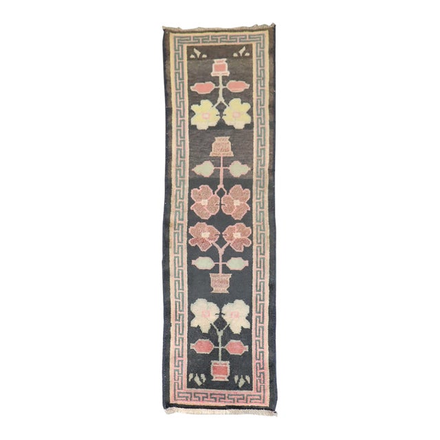 Narrow Small Vintage Tibetan Floral Runner rug no. j5293 For Sale