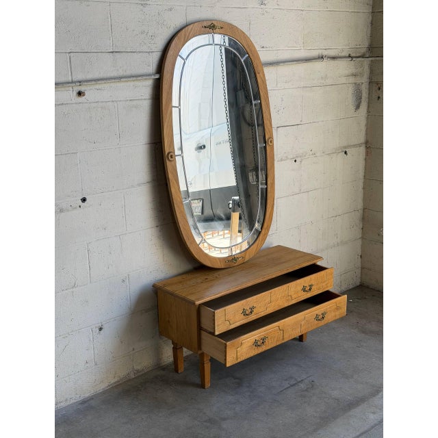 Beautiful vintage Danish entryway set crafted in oak and made in Denmark. This elegant Scandinavian set includes a low...