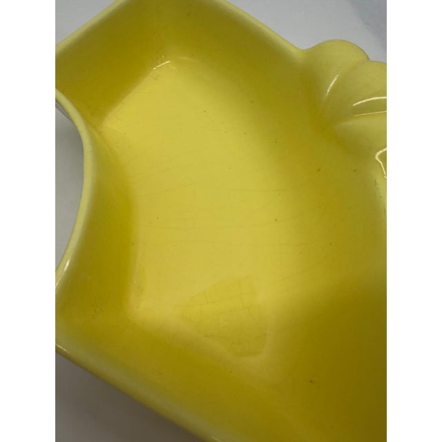 Vintage Mid-Century Modern Yellow & Speckled Ceramic Lazy Susan Hostess Snack Set With Wooden Base - 6 pcs For Sale - Image 9 of 10