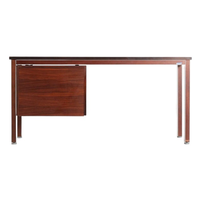 1970s Danish Office Desk in Rosewood + Aluminum by Nipu For Sale