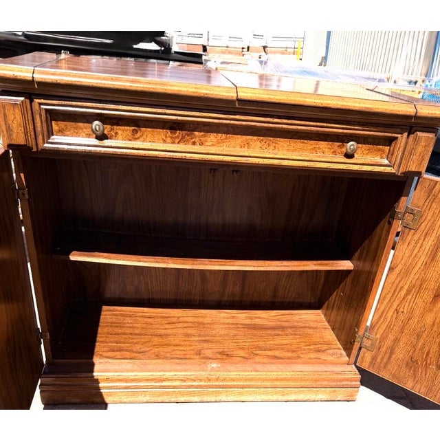 Brown Vintage Carved Wooden Bar Cabinet With Drop-Leaf Extensions. For Sale - Image 8 of 12