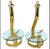 : (2 Pc) Mid Century Modern Brass & Glass Table Lamps. Designed with a polished brass frame, and a circular glass shelving...