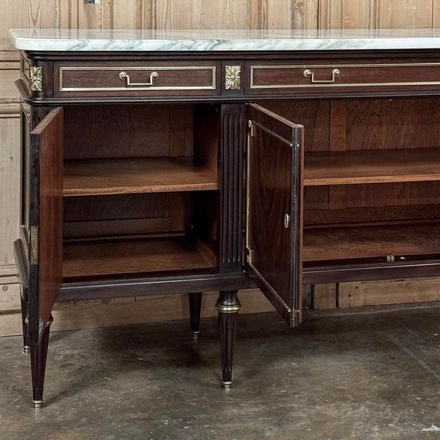 19th Century French Louis XVI Mahogany Buffet With Carrara Marble Top For Sale - Image 13 of 18