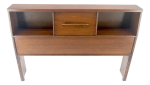 1970s Oiled Walnut Storage Compartment Wedge Shape Full Size HeadBoard Bed