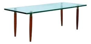 Vintage Coffee Table in Glass, Teak & Brass