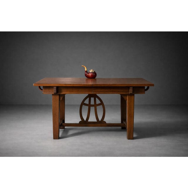 Art Nouveau Italian Walnut Extendable Dining Table with Lyre Motif Base, 1905 For Sale - Image 3 of 14