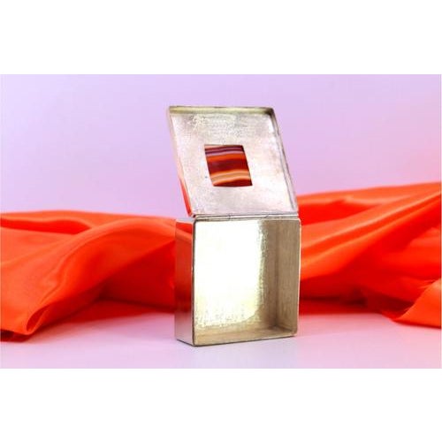 Square Silver Box with Imitation Stone and Hinged Lid For Sale - Image 5 of 6
