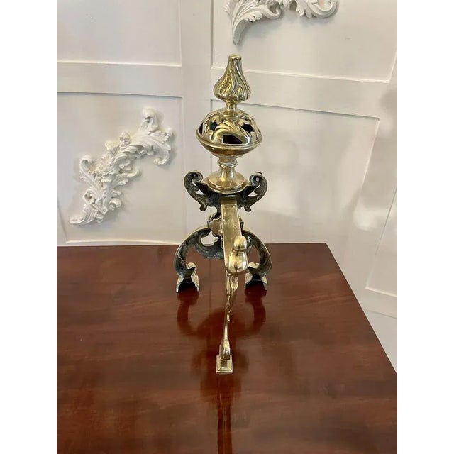 Metal Antique Victorian Ornate Brass Fire Dogs, 1870s, Set of 2 For Sale - Image 7 of 8