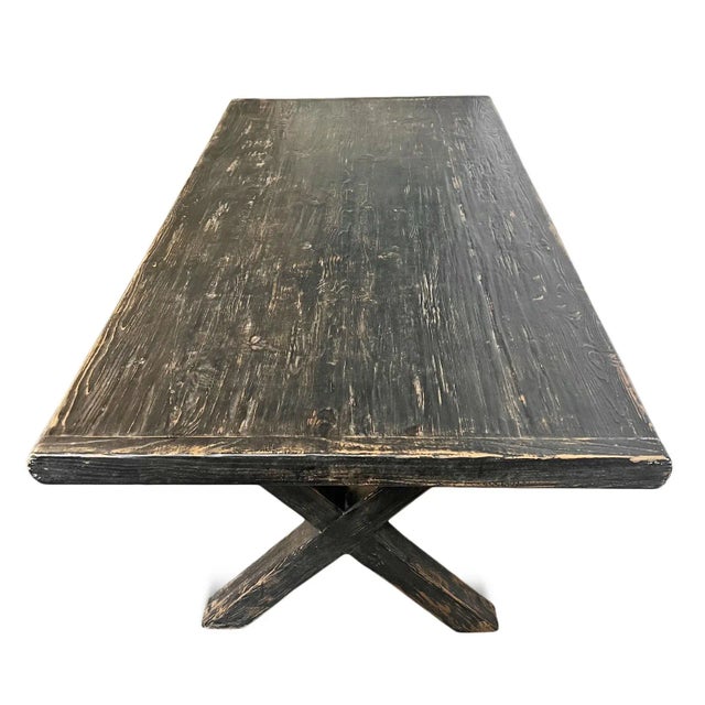 Mid 20th Century Vintage Black X Worn Elm Dining Table For Sale - Image 5 of 8
