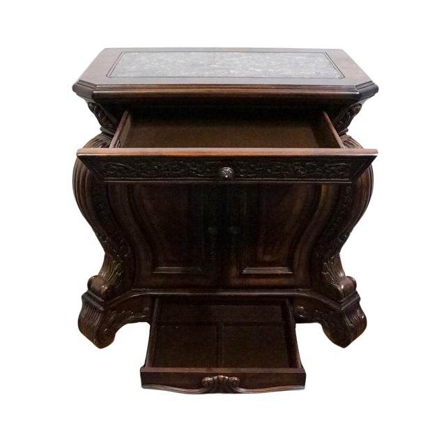 Early 21st Century Aico Michael Amini Romanza Collection Old World Baroque 38" Bombe Nightstand - Deep Claret Finish 74040-56 For Sale - Image 5 of 15