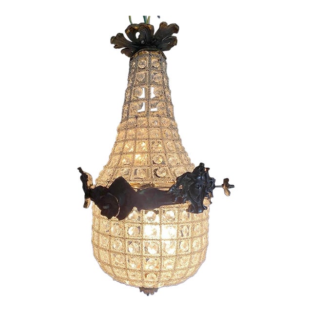 1960s French Louis XVI Charcoal Bronze Chandelier For Sale