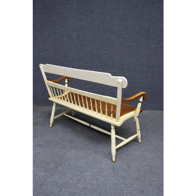 Brown Hitchcock Style Painted Maple Bench With Floral Decoration For Sale - Image 8 of 11