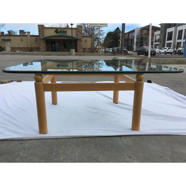 Late 20th Century Late 20th Century Contemporary Ethan Allen Birch Base Thick Glass Top Coffee Table For Sale - Image 5 of 13