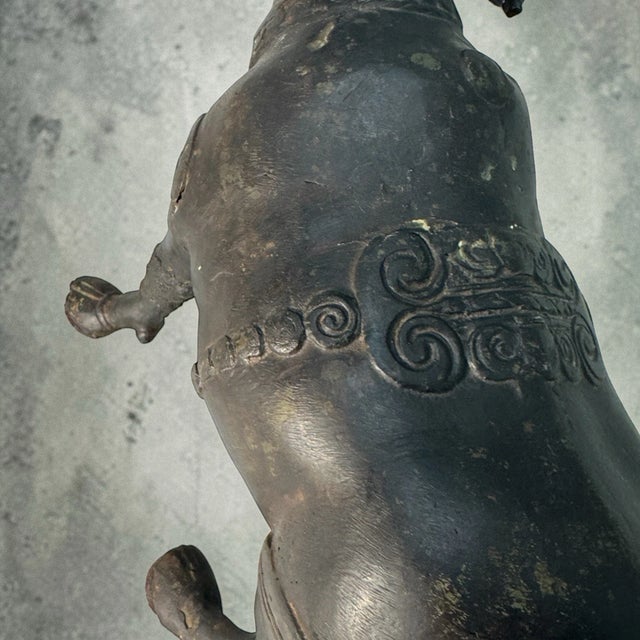 Antique Asian Cast Metal Water Buffalo Ox Sculpture Engraved Figurine 8.5" For Sale - Image 15 of 18