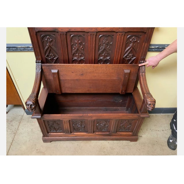 Antique Neo-Gothic Bench, 1880 For Sale - Image 10 of 11