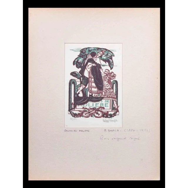 Amoureux de Molière is an original artwork realized by Robert Bonfils (1886-1972). Original woodcut print on paper,...