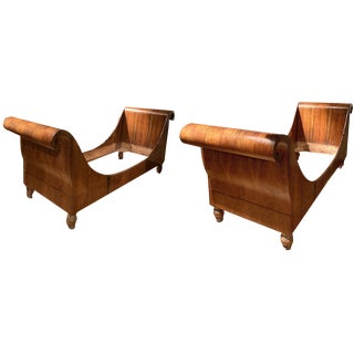 Set of 19th Century Italian Empire Flamed Walnut Sleigh Beds or Daybeds For Sale