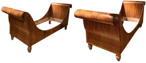 Set of 19th Century Italian Empire Flamed Walnut Sleigh Beds or Daybeds