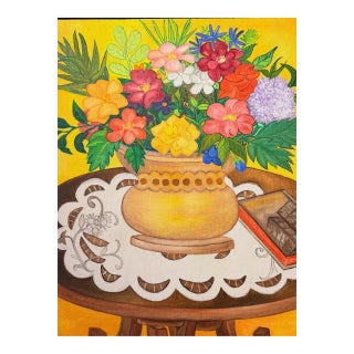 Original Primitive Haitian Still Life Painting on Canvas by D. Pieudonne For Sale