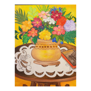Original Primitive Haitian Still Life Painting on Canvas by D. Pieudonne