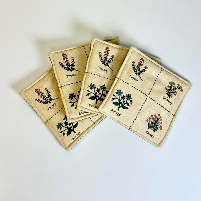 1980s Vintage Arts & Crafts Boho Chic Farmhouse Fabric Bean Bag Style Coasters - Set of 4. For Sale - Image 4 of 8