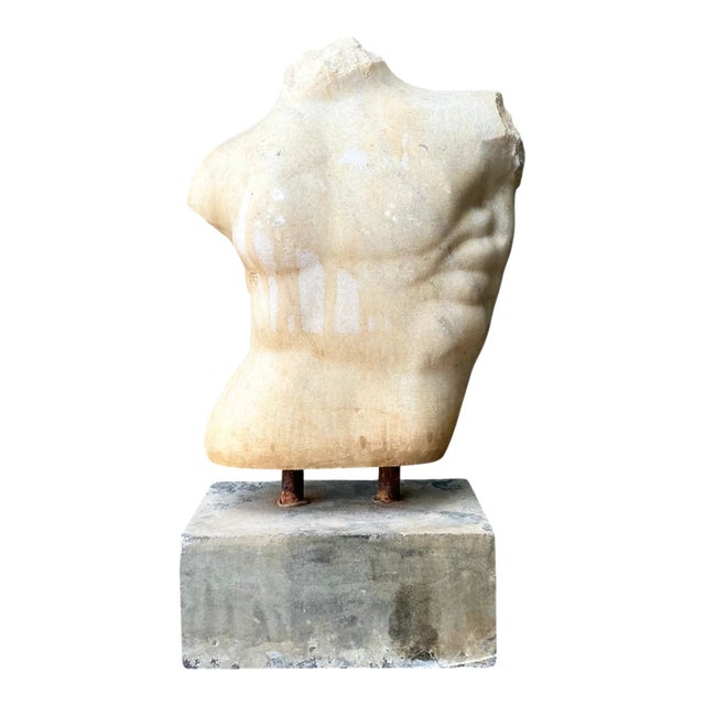 Vintage Stone Torso Sculpture on Cement Base For Sale