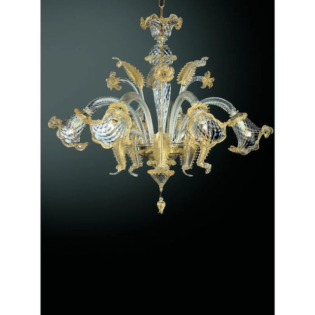 Luxury Venetian Floreal Gold-Leaf Murano Glass Chandelier — Hand-Blown For Sale - Image 6 of 6