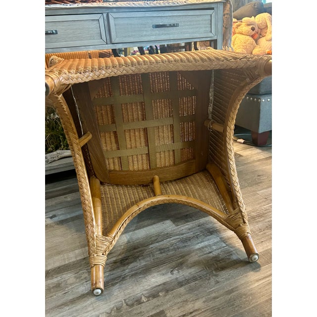 Tan Vintage Palecek Wicker Rattan Bamboo Chair Coastal Mid Century Modern Boho Chic For Sale - Image 8 of 11