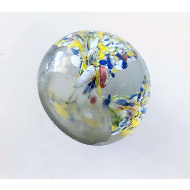 Vintage Glass Paperweight Three Fluted Flowers Bursting With Colors For Sale - Image 4 of 5
