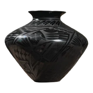 Vintage Mata Ortiz Polished Painted Geometric Blackware Pottery by Salvator Baca