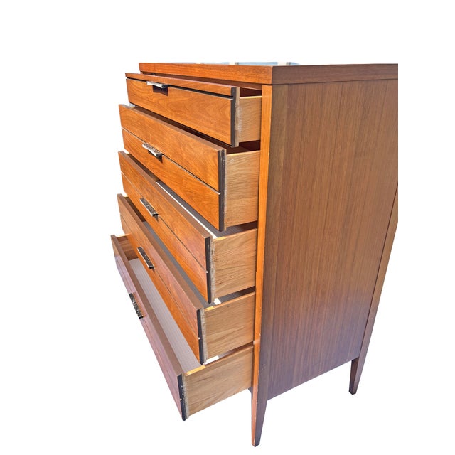 Lane Furniture Vintage Mid Century Modern Tall Highboy Dresser by Lane in Tuxedo Design, Attributed For Sale - Image 4 of 9