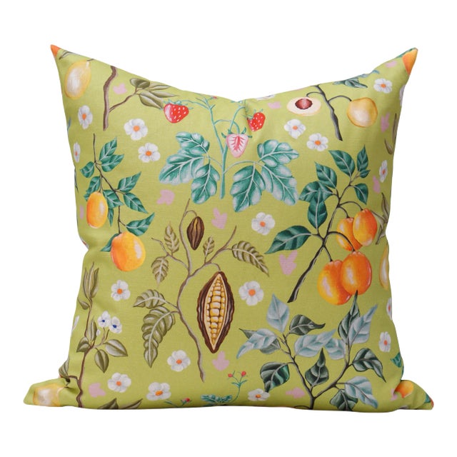 22" Harvest Garden in Chartreuse Floral Pillow Cover For Sale
