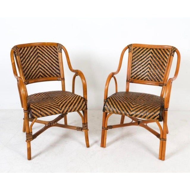 Wood 1970s Pair of Palm Beach Bamboo and Rattan Bistro Chairs For Sale - Image 7 of 11