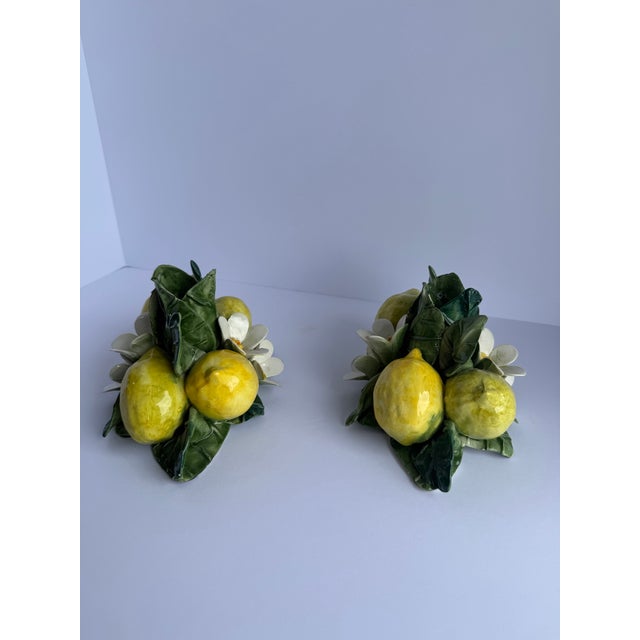 Vintage Ceramic Lemon & Blossom Candlesticks – Pair For Sale - Image 11 of 13