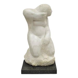 Lorrie Goulet Large Female Nude Carved Marble Abstract Sculpture on Marble Base